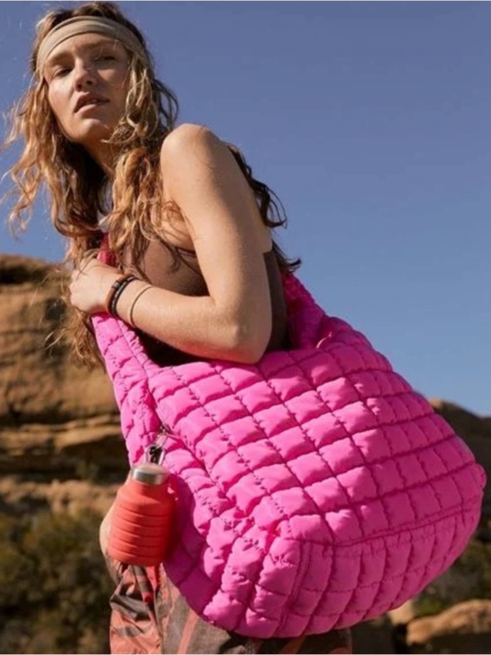 Free People Hot Pink Quilted Oversized Shoulder Tote